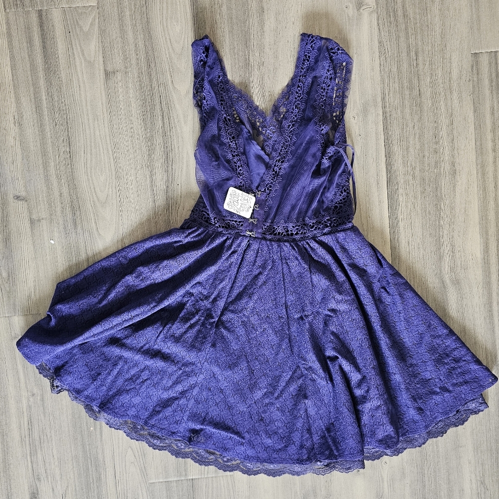 NWT Free People Victoria Mini Purple Lace Dress
